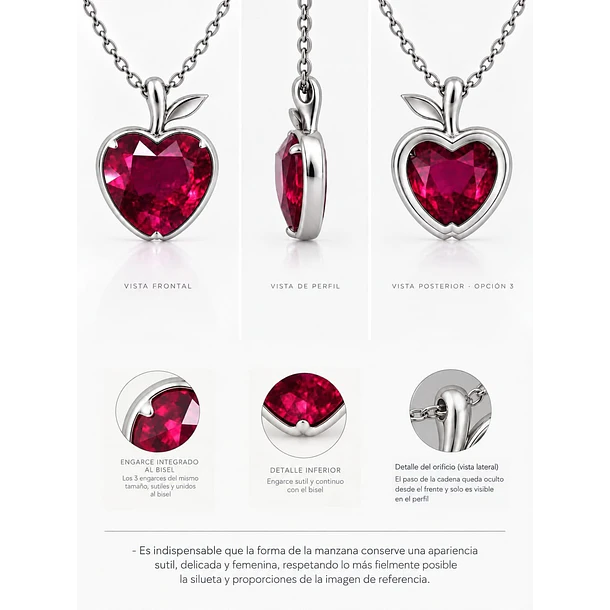  dije forma manzana de plata 925 con rubí corazón 3.235ct 9.6x9.6x4.2mm 