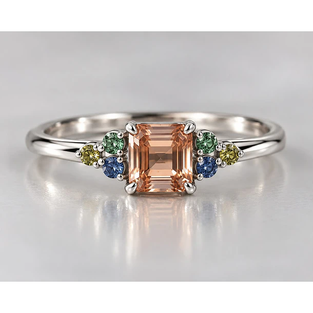 Anillo en plata 925 con turmalina, zafiro, y granate