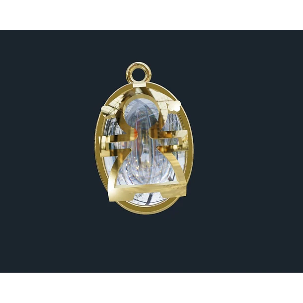 Dije en oro amarillo de 14k con perla madre oval y silueta de niña
