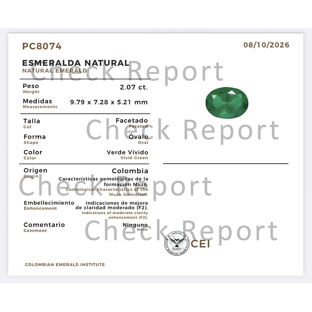 Esmeralda colombiana CEI-2.07ct-9.79x7.28x5.21mm 3