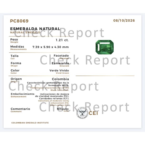 Esmeralda colombiana CEI-1.21ct-7.39x5.90x4.30mm 3