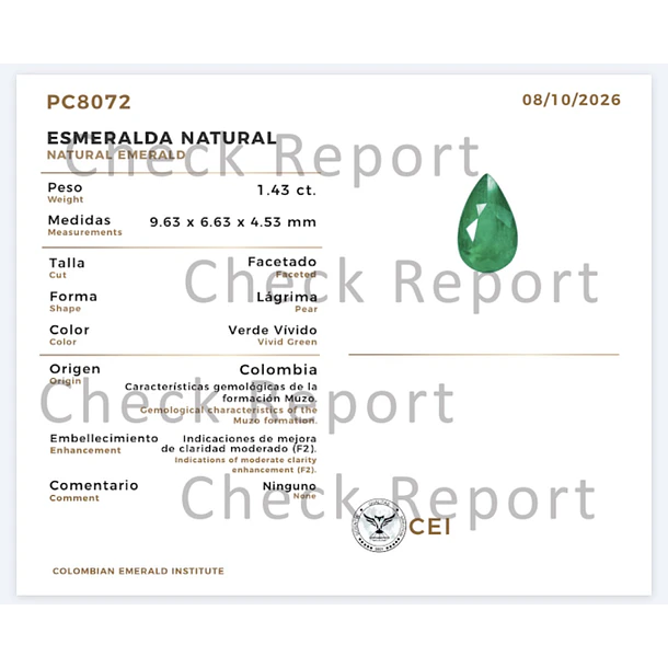 Esmeralda colombiana CEI-1.43ct-9.63x6.63x4.53mm 3