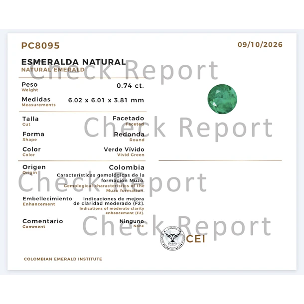 Esmeralda colombiana CEI-0.74ct-6.02x6.01x3.81mm 4