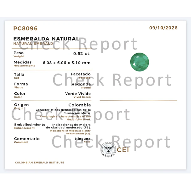 Esmeralda colombiana CEI-0.62ct-6.08x6.06x3.10mm 4