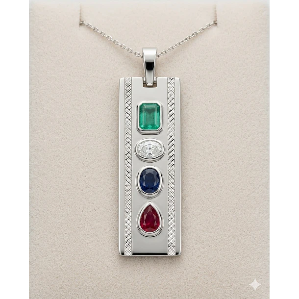 Joyería Especial con Dije 4 Gemas Oro Blanco 18K