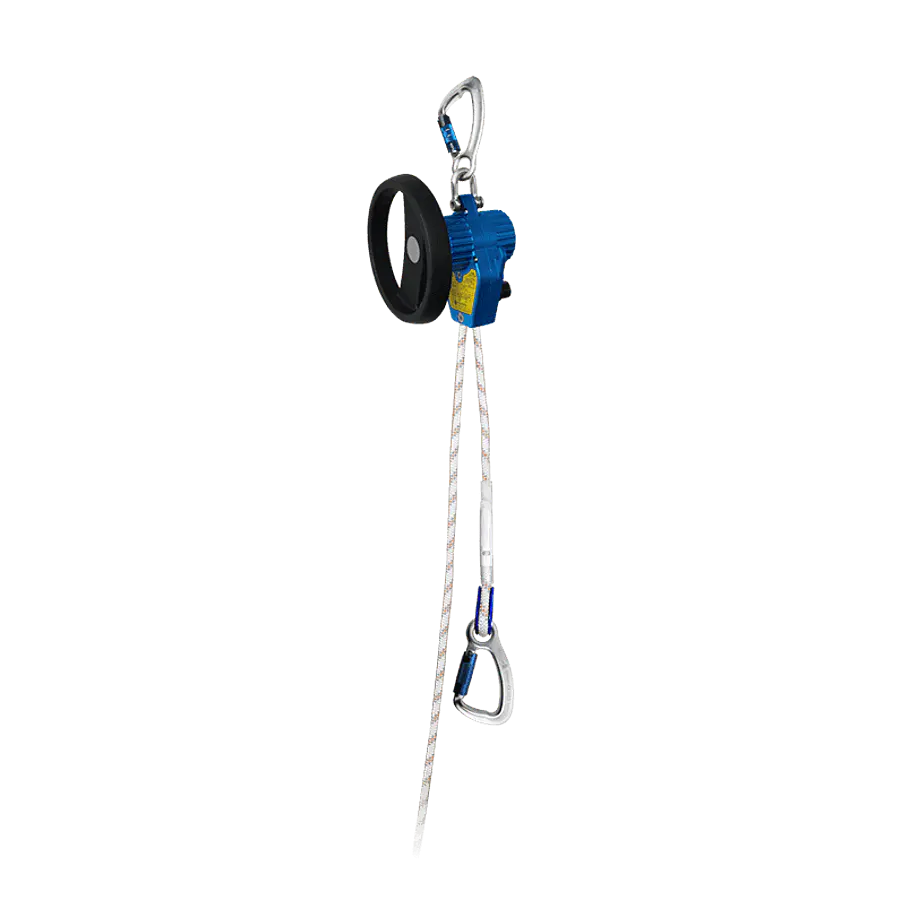 Autorescatador / Descendedor asistido con volante para rescate SOSAF 2R 110 mts + bolso de transporte simple kit con 2 cintas, bloqueador, protector y cuchilla – 3S LIFT