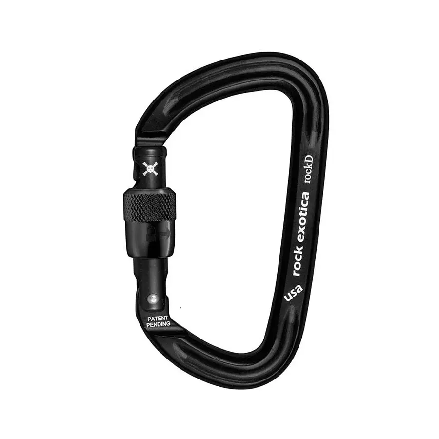 Mosquetón Aluminio Tipo D Rosca 29kN RockD Screw-Lock (C2-S-B) Negro – Rock Exotica