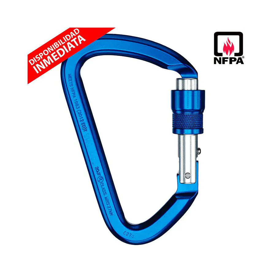 Mosquetón Aluminio Tipo D Rosca 28kN Kinetic NFPA Azul – SMC