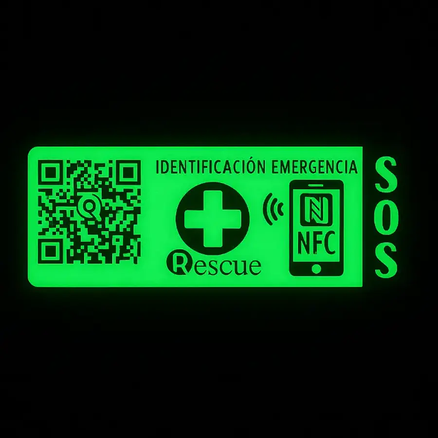 Identificador de emergencia Fluorescente QR-NFC – QRescueID