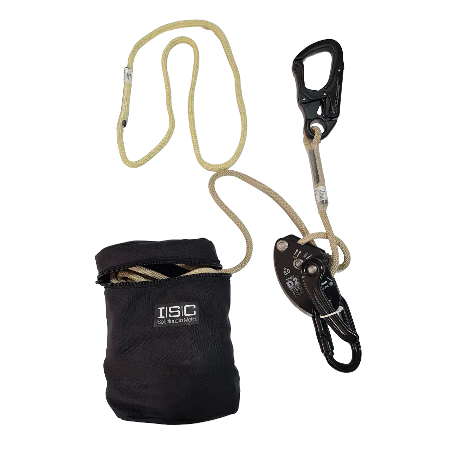 Descendedor D2 kit para evacuacion personal 8mm x 15 mts (Technora) EN/ANSI/NFPA – ISC