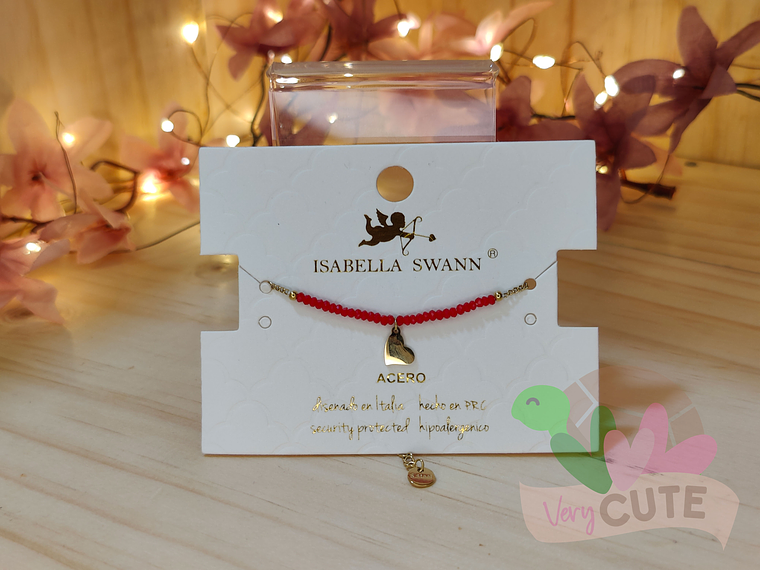 Pulsera Dorada Mostacillas Rojas 1