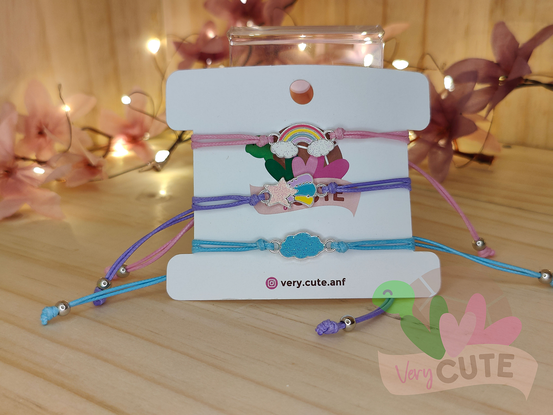 Set 3 Pulseras Niña Rosa, Lila, Celeste 1