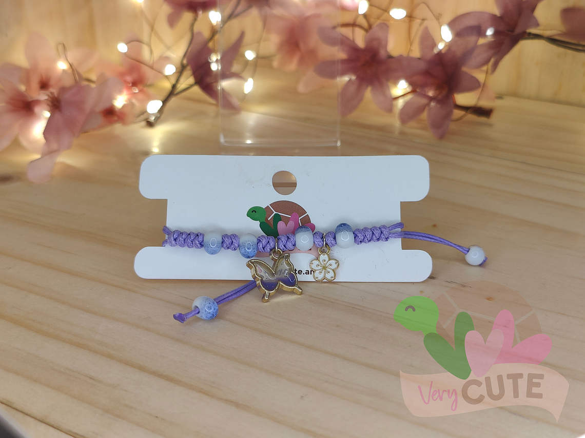 Pulsera Tejida - Cuentas y Mariposa 1