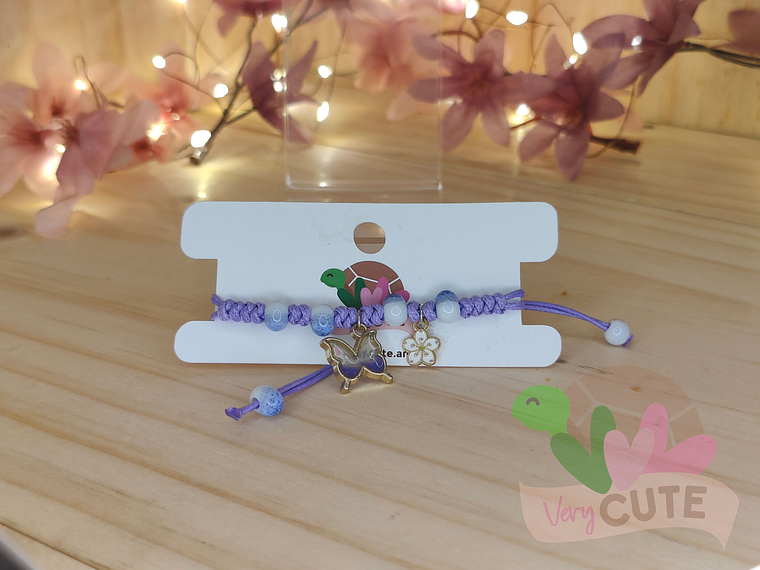 Pulsera Tejida - Cuentas y Mariposa 1
