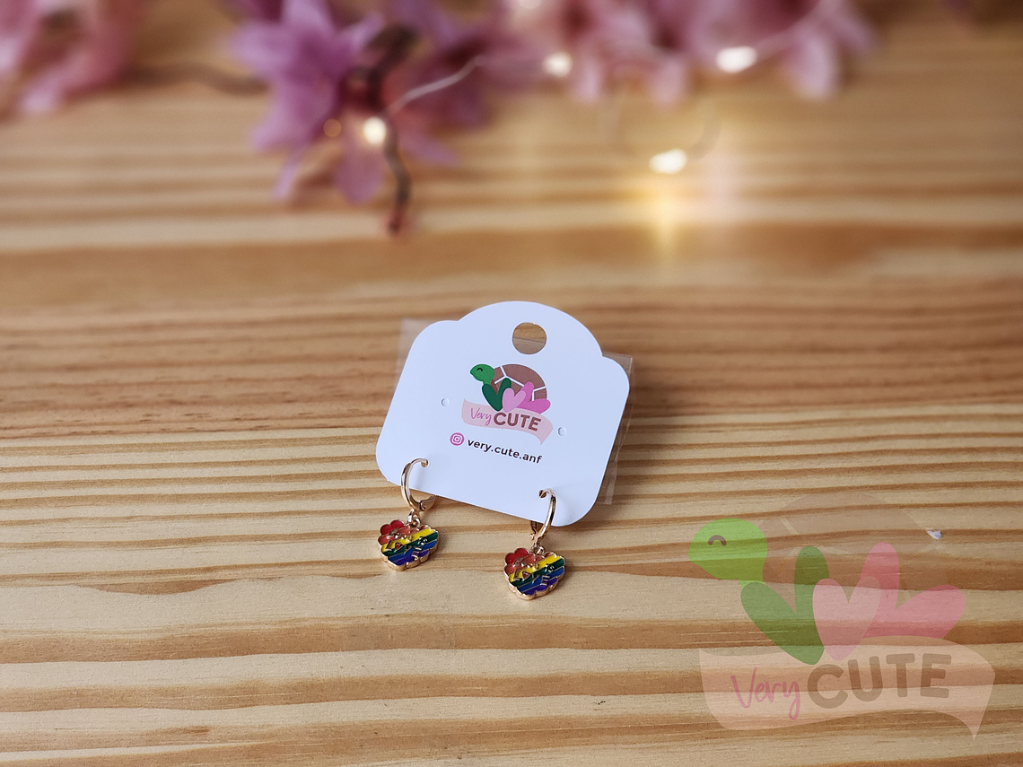 Aros Colgante Esmaltados Diseños Corazón & Arcoíris  1