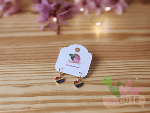 Aros Colgante Esmaltados Diseños Corazón & Arcoíris 