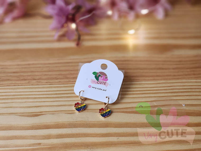 Aros Colgante Esmaltados Diseños Corazón & Arcoíris  1