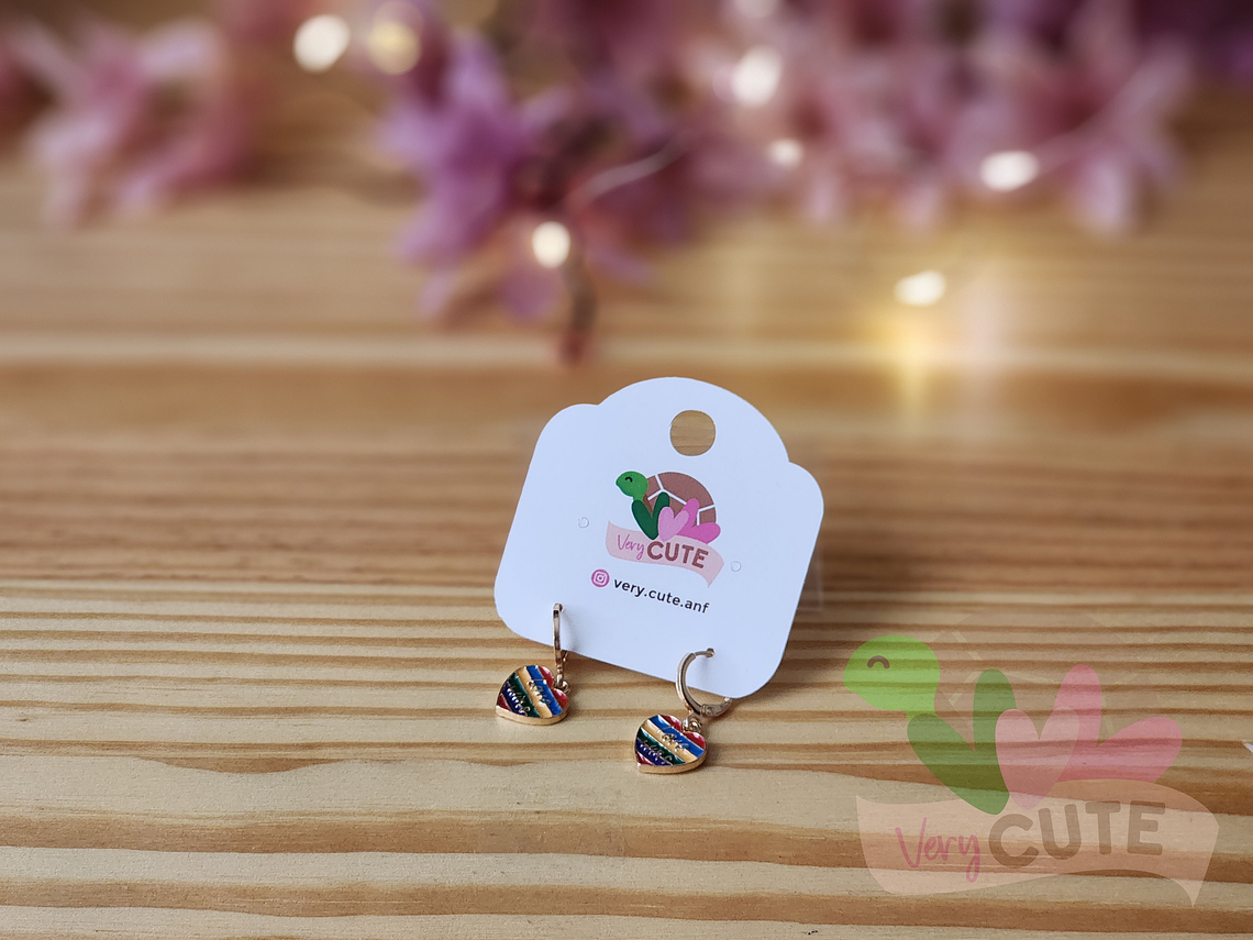 Aros Colgante Esmaltados Diseños Corazón & Arcoíris  4
