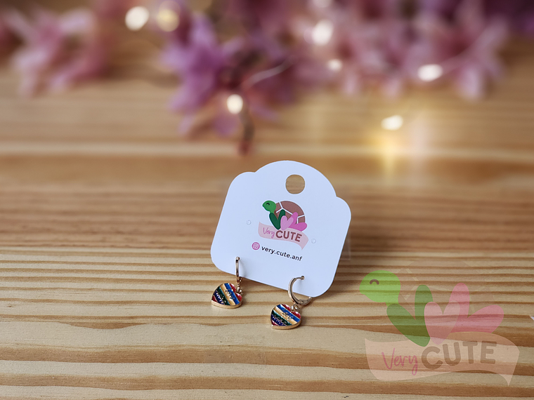 Aros Colgante Esmaltados Diseños Corazón & Arcoíris  4