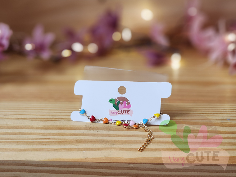Pulsera Dorada - Corazones Colores 1