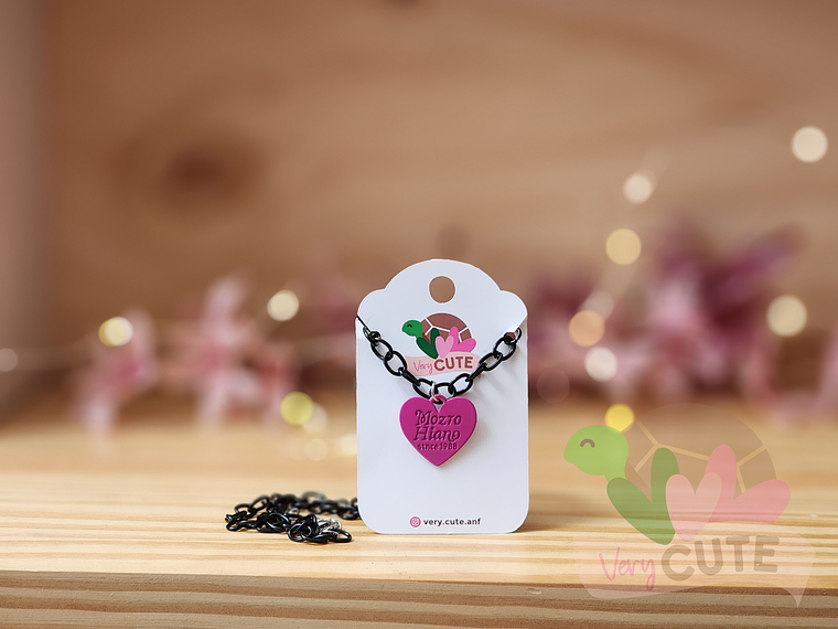 Collar Negro - Corazón Fucsia 1