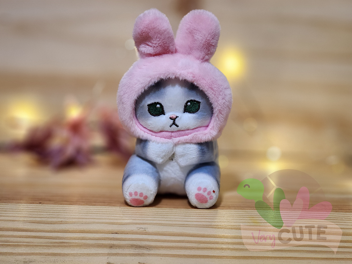Llavero Peluche Gato Mofusand - Gorro Conejo 3