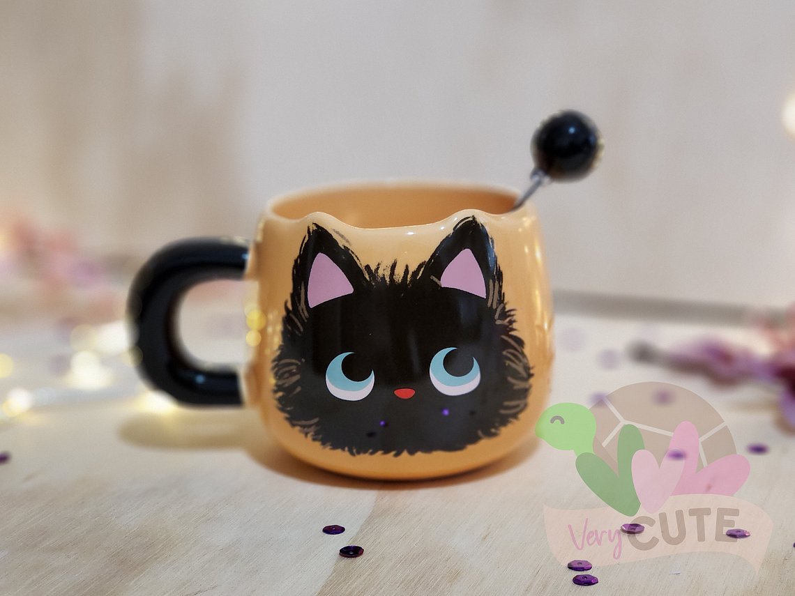  Tazon Color Naranja con Gato Negro 1