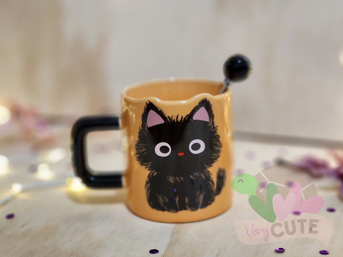  Tazon Color Naranja con Gato Negro 2