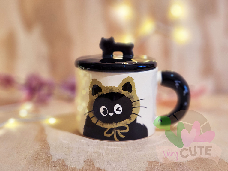 Tazón Gatito Negro con Gorrito 2