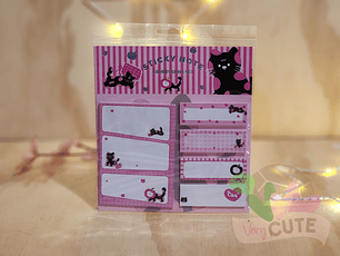 Set Sticky Notes - Gatito Negro en Rosa