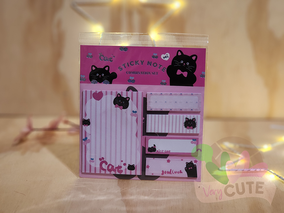 Set Sticky Notes - Gatito Negro en Rosa 3