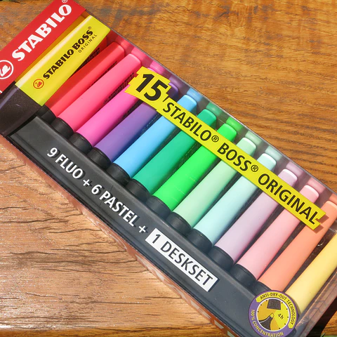 Set 15 destacadores Stabilo Boss original + deskset
