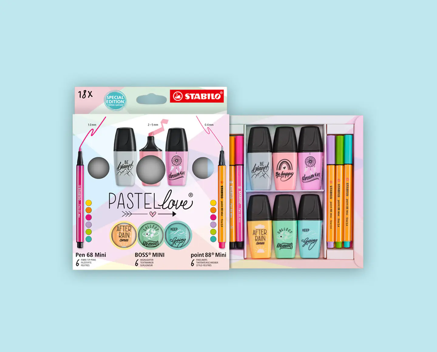 Set 18 Stabilo Pastel Love destacadores y tiralineas 1