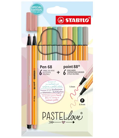 Set 12 stabilo pen 68/ point 88 pastel love