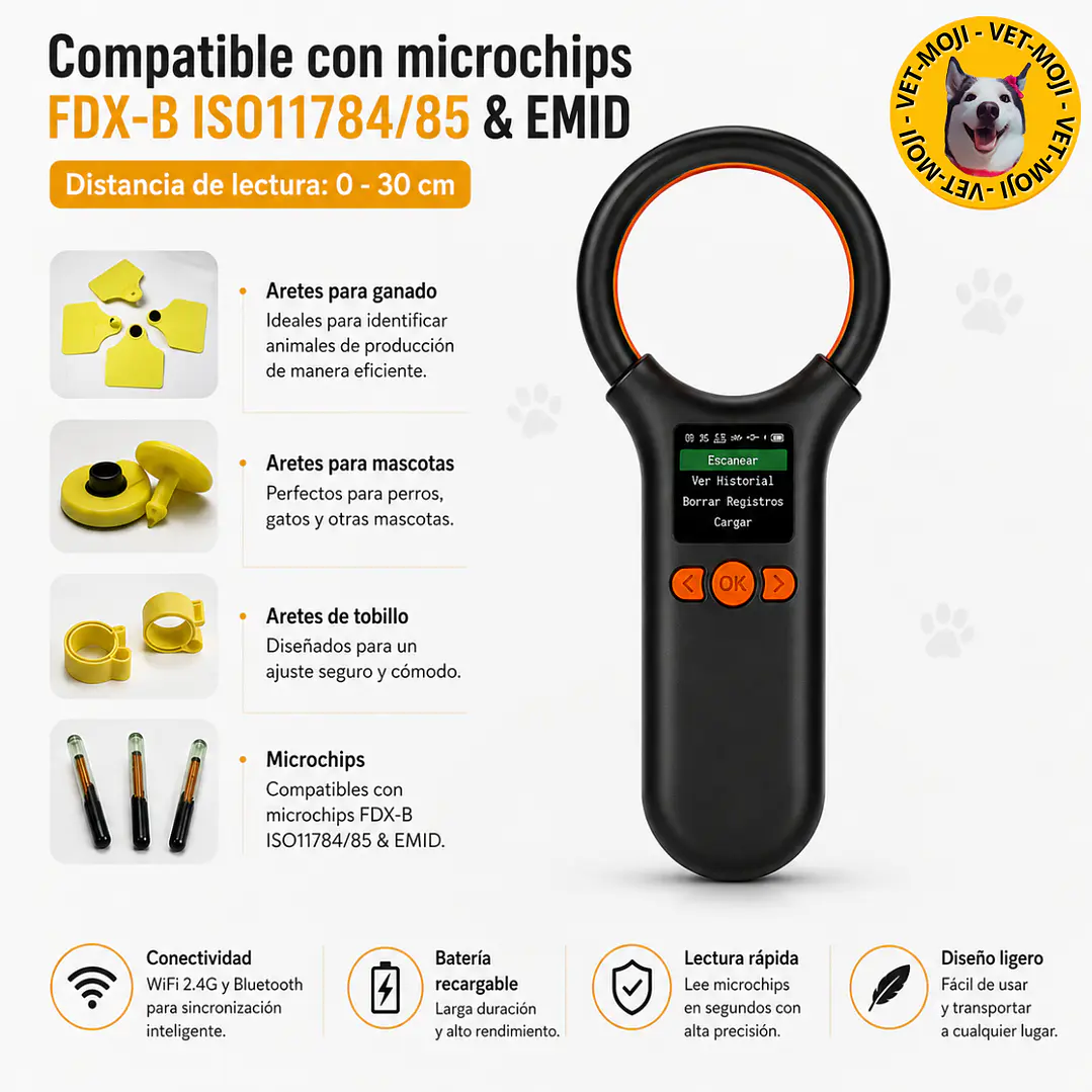 Lector Inteligente de Microchips RFID para Mascotas | WiFi + Bluetooth 2