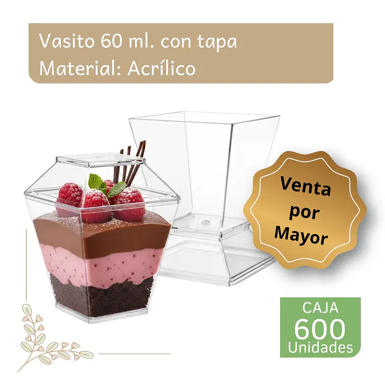 Caja Pote Vaso Acrílico Plástico Con Tapa 60 Ml (600 Unidades) 1