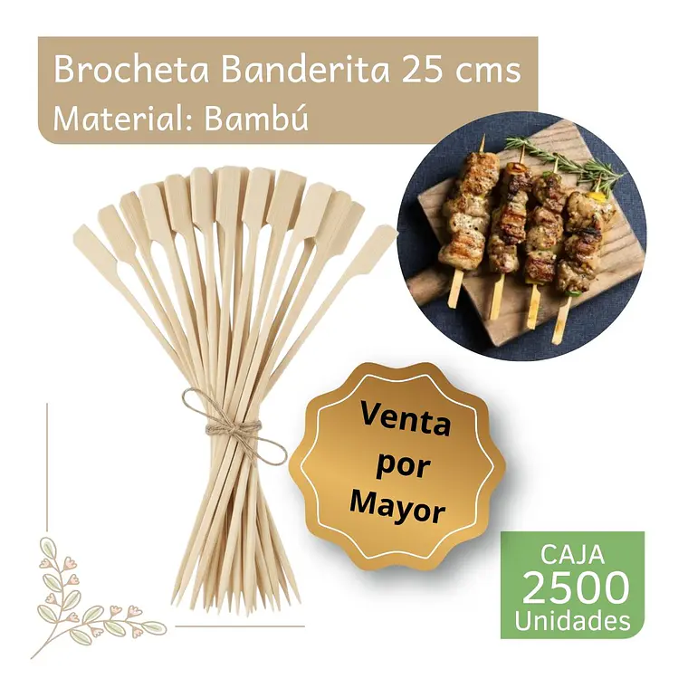 Caja Brocheta | Pincho Banderita Bambú 25 cm (2500 Unidades) 1