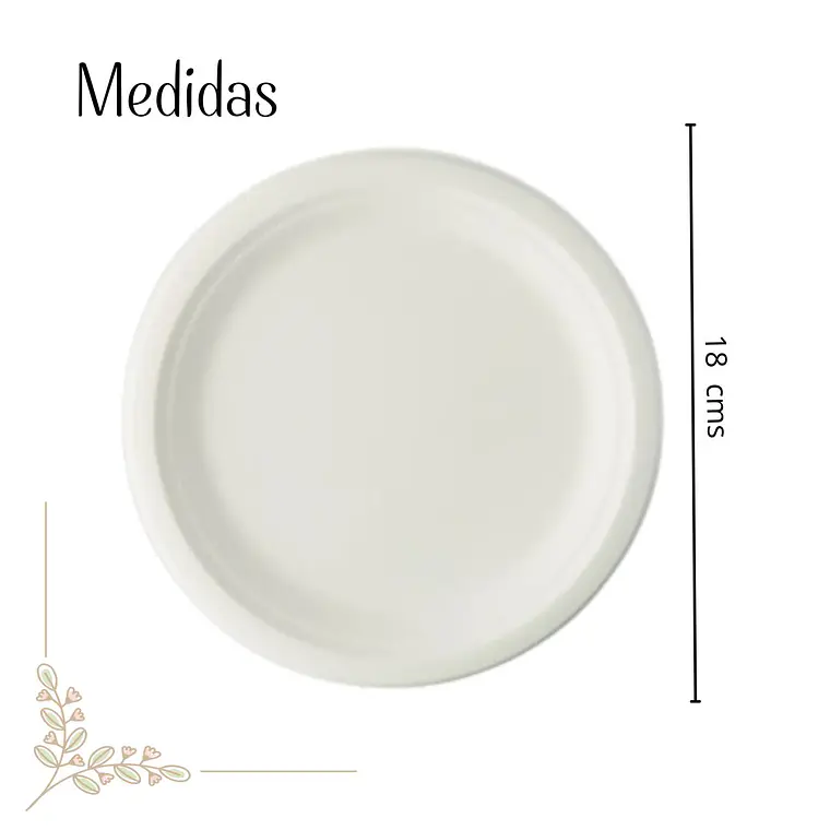 Caja Plato bagazo redondo blanco 18 cm (500 unidades) 2