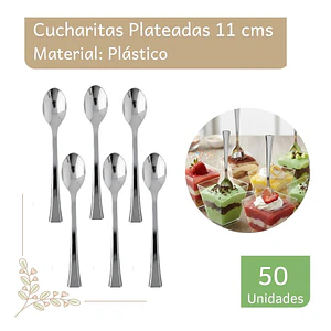 Cucharita Plateada Premium 11 cms  (paquete 50 Unid.)