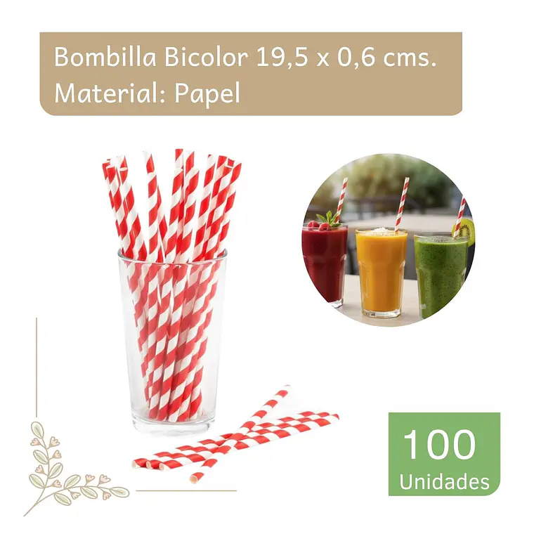 Bombillas De Papel Bicolor (paquete 100 unid.) 1