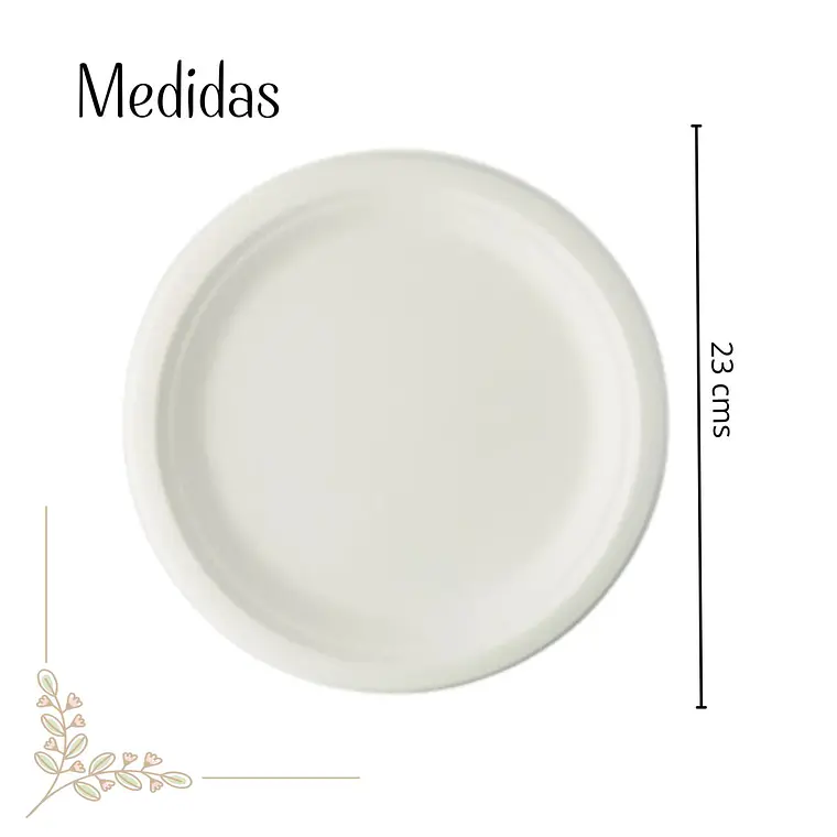 Plato bagazo redondo blanco 23 cm (50 unidades) 2