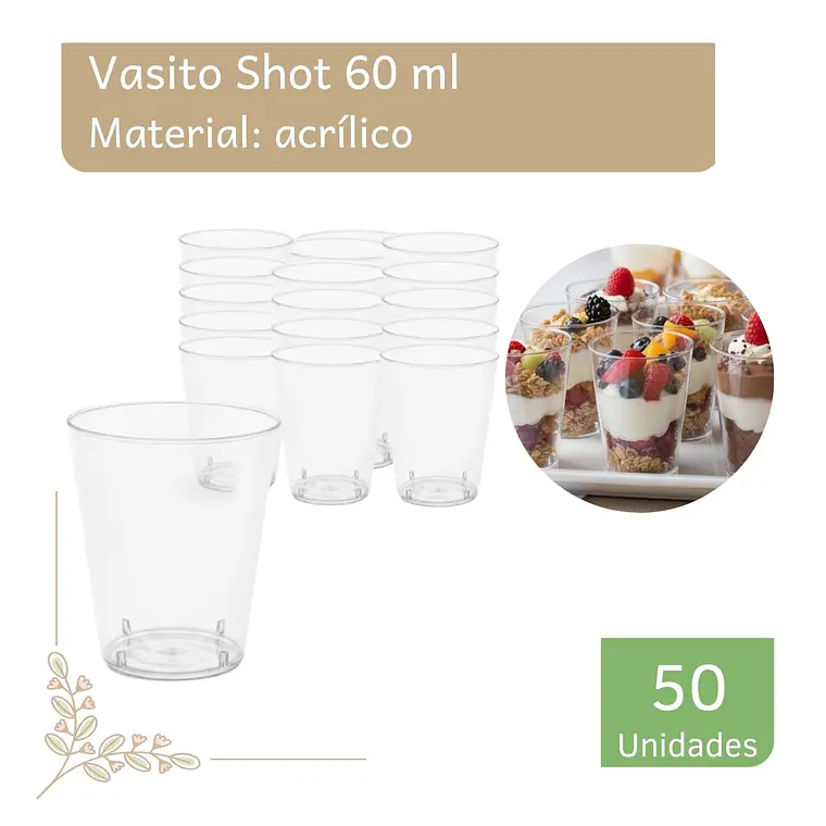 Vaso Shot Plástico Acrílico  60 ML (50 Unidades) 1