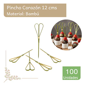 Brocheta | Pincho Bambú Corazón 12 cm (paquete 100 Unid)