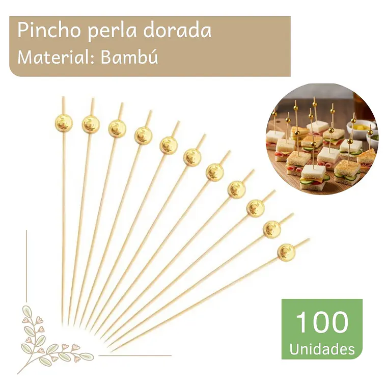 Brocheta | Pincho Perla Dorada 12 cm (paquete 100 Unid) 1