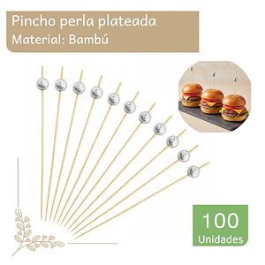 Brocheta | Pincho Perla Plateada 12 cm (paquete 100 Unid)
