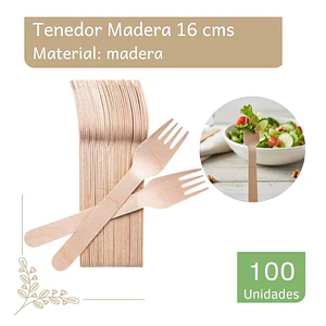 Tenedor Madera 16 Cm  (paquete 100 Unid.)