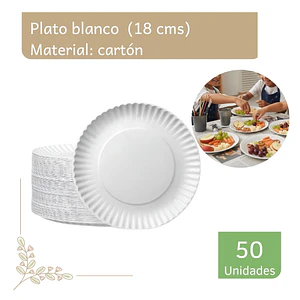 Plato cartón redondo blanco 18 cm (50 unidades)