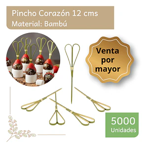 Caja  Brocheta | Pincho Bambú Corazón 12 cm (5000 Unidades)
