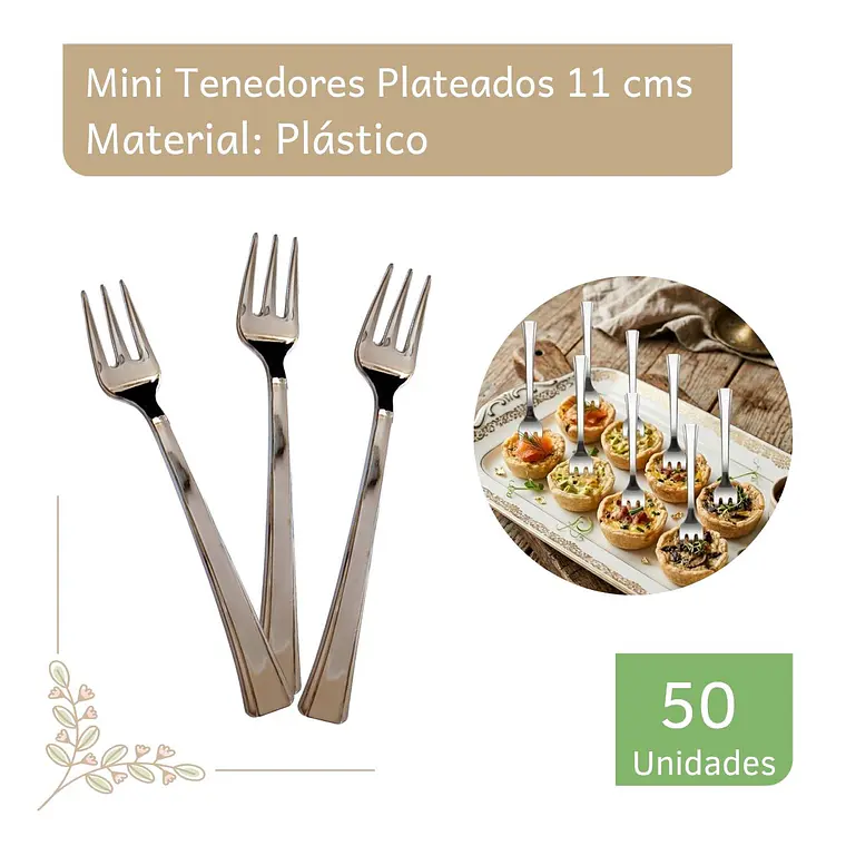 Tenedor Plateado Premium 11 cms  (paquete 50 Unid.) 1