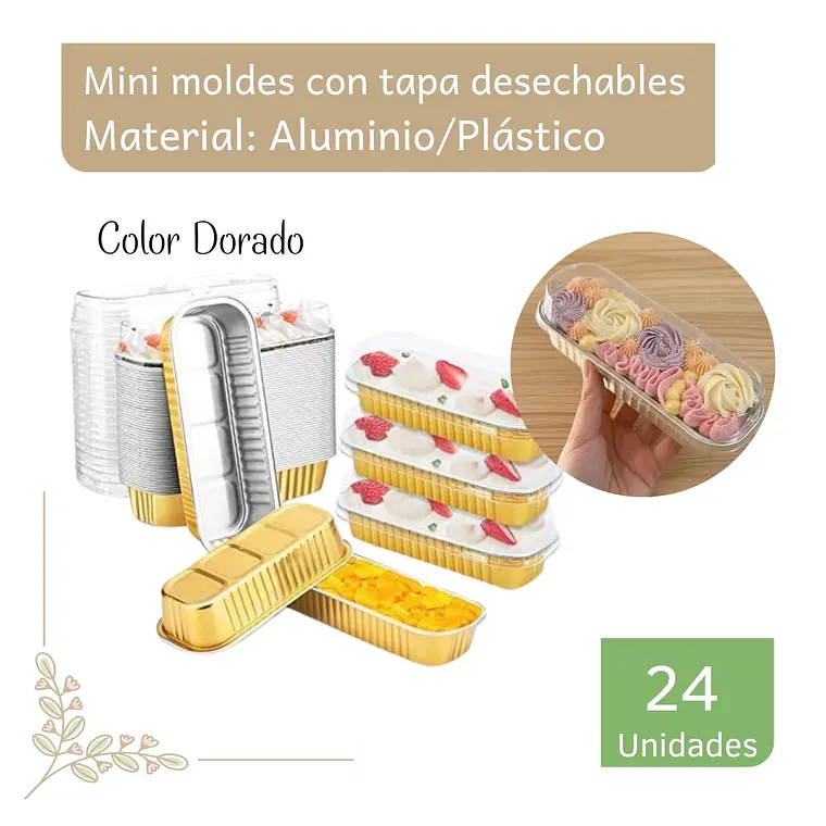 Mini Molde Rectangular de Aluminio Dorado con Tapa (24 unidades) 1